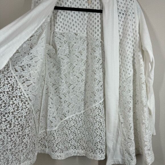 Logo By Lori Goldstein White Mixed Lace Patchwork Cardigan Open Front Large - Picture 3 of 7